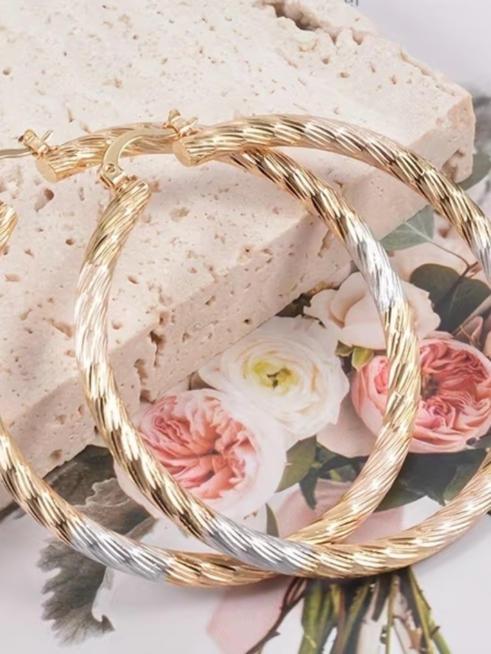 Tri-Color Gold Tone Hoop Earrings